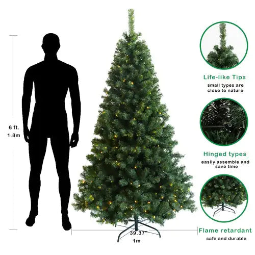 Pre-Installed Illuminated Christmas Tree 6 Foot Faux Hinged Christmas Tree With Foldable Stand